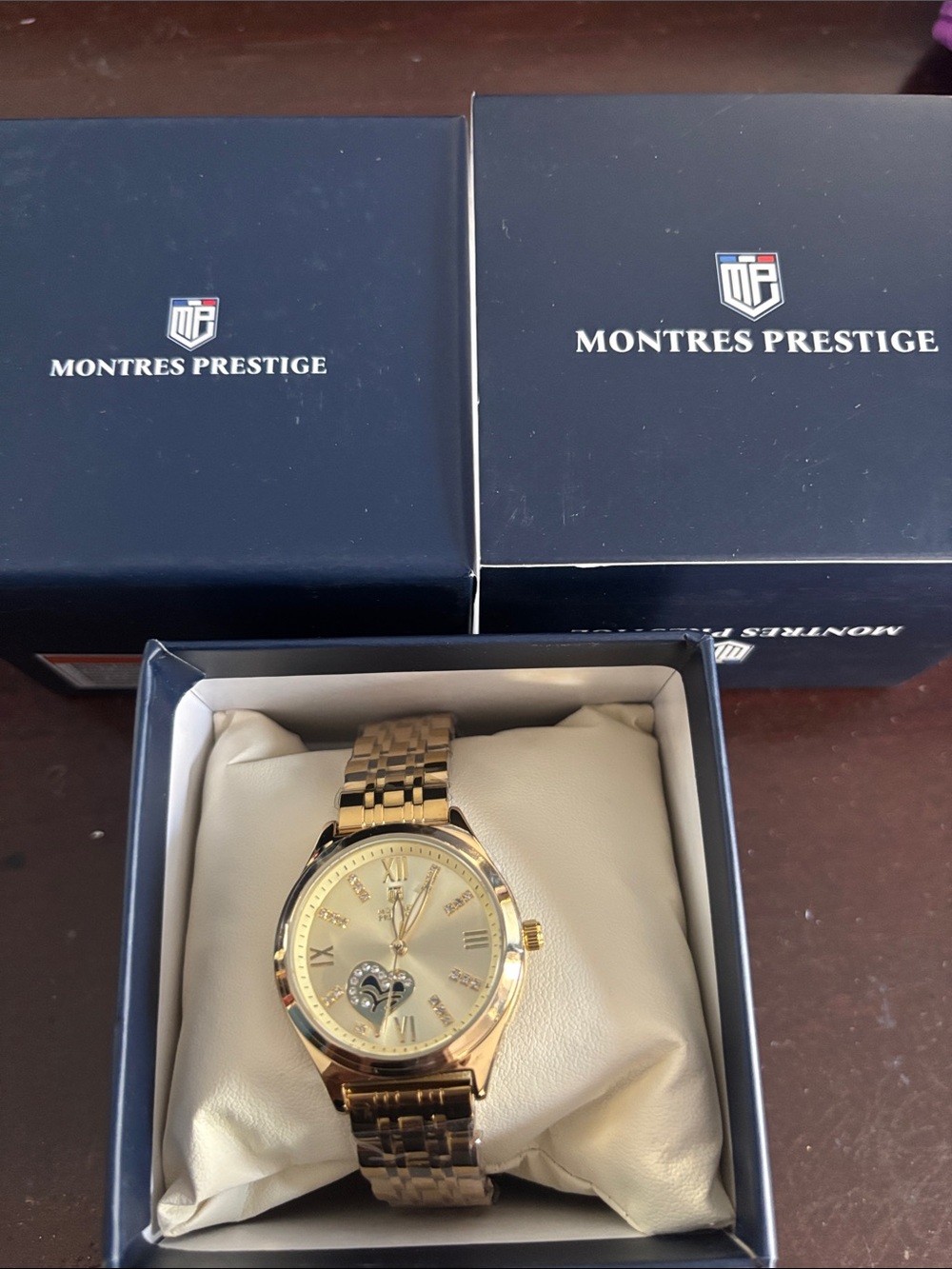 Women's Gold Bracelet Watch with Heart Accent